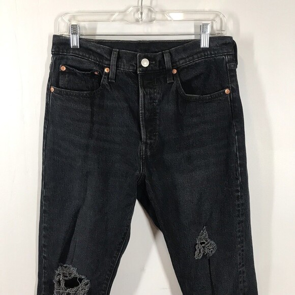 Levi's 501 Women's Black Distressed Jeans Size 28x28 Button Fly High Rise Denim - Picture 3 of 10